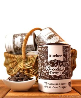 Xucker Schokodrops mit Xylit gesüßt (Ohne Zucker), Edelbitterschokoladen-Drops, 200g Xucker Schokodrops mit Xylit gesüßt (Ohne Zucker), Edelbitterschokoladen-Drops, 200g