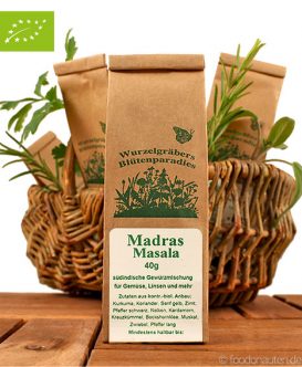 Bio Gewürzmischung, Madras Masala, Wurdies (Wurzelgräbers Blütenparadies) Bio Gewürzmischung, Madras Masala, Wurdies (Wurzelgräbers Blütenparadies)