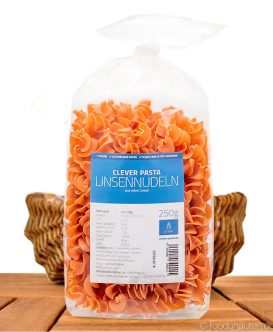 Clever Pasta - Linsennudeln (Pasta aus roten Linsen), Eiweißreich und Vegan, 250g Clever Pasta - Linsennudeln (Pasta aus roten Linsen), Eiweißreich und Vegan, 250g