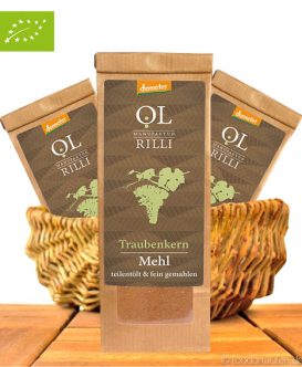 Bio Traubenkernmehl, Teilentölt & Fein Vermahlen, Demeter-Qualität, 250g, Ölmanufaktur Rilli Bio Traubenkernmehl, Teilentölt & Fein Vermahlen, Demeter-Qualität, 250g, Ölmanufaktur Rilli