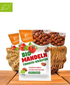 Bio Mandeln Tomate-Kräuter, Vegan & Glutenfrei, 50g, Landgarten Bio Mandeln Tomate-Kräuter, Vegan & Glutenfrei, 50g, Landgarten
