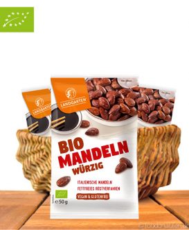 Bio Mandeln Würzig, Mit Tamari-Sauce, Vegan & Glutenfrei, 50g, Landgarten Bio Mandeln Würzig, Mit Tamari-Sauce, Vegan & Glutenfrei, 50g, Landgarten